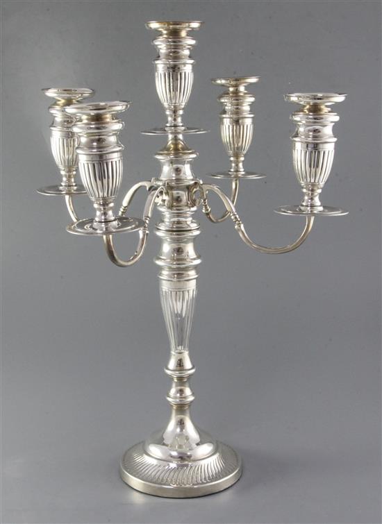 A George V silver four branch, five light candelabrum by Sigmund Zyto, 49.5cm.